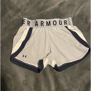 gray & blue under armour athletic shorts